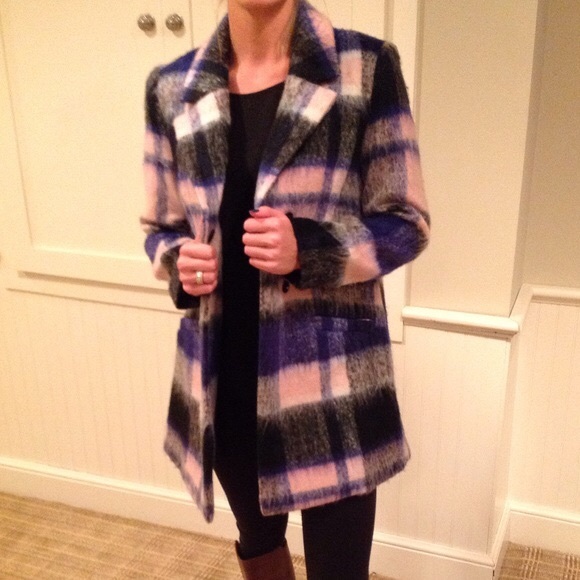 Elle Jackets & Blazers - ELLE PLAID PEA COAT WOOL WINTER PINK BLUE NEW 10